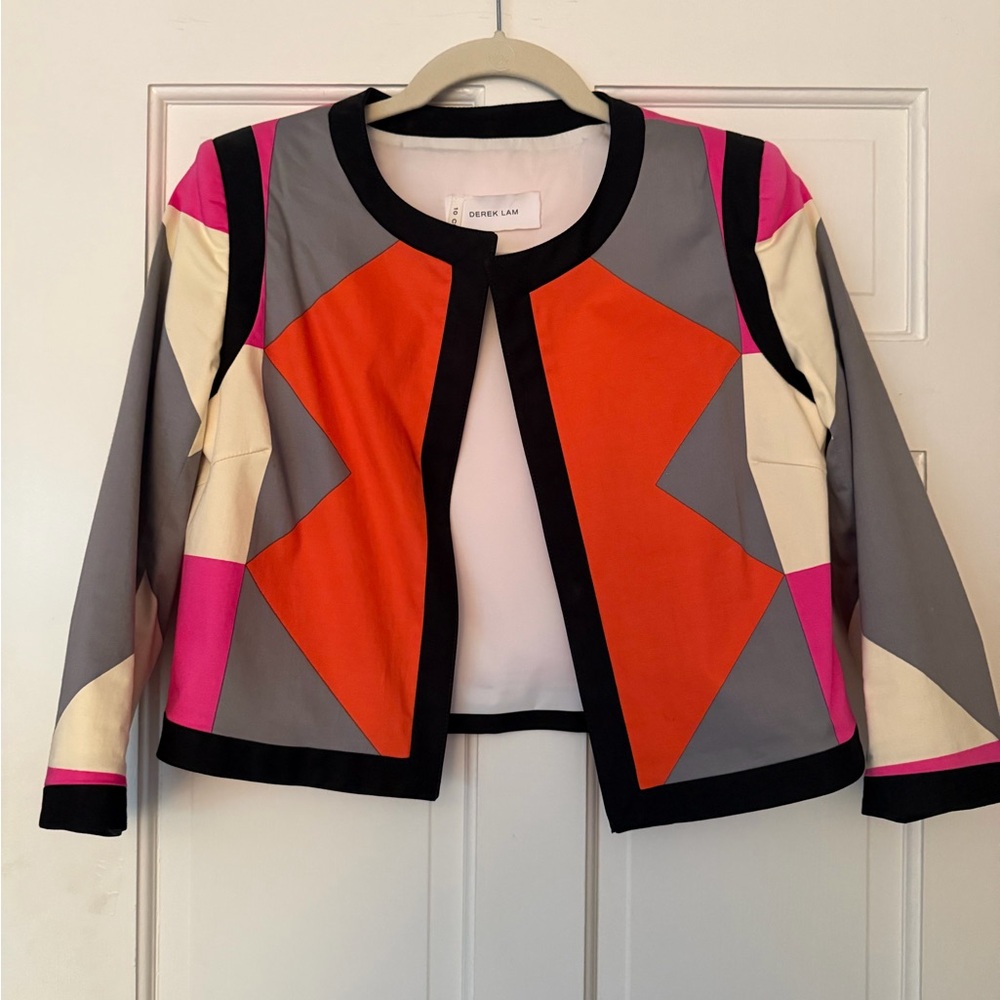 10 Crosby Derek Lam Geometric Colorblock Jacket in Gray, Orange & Pink